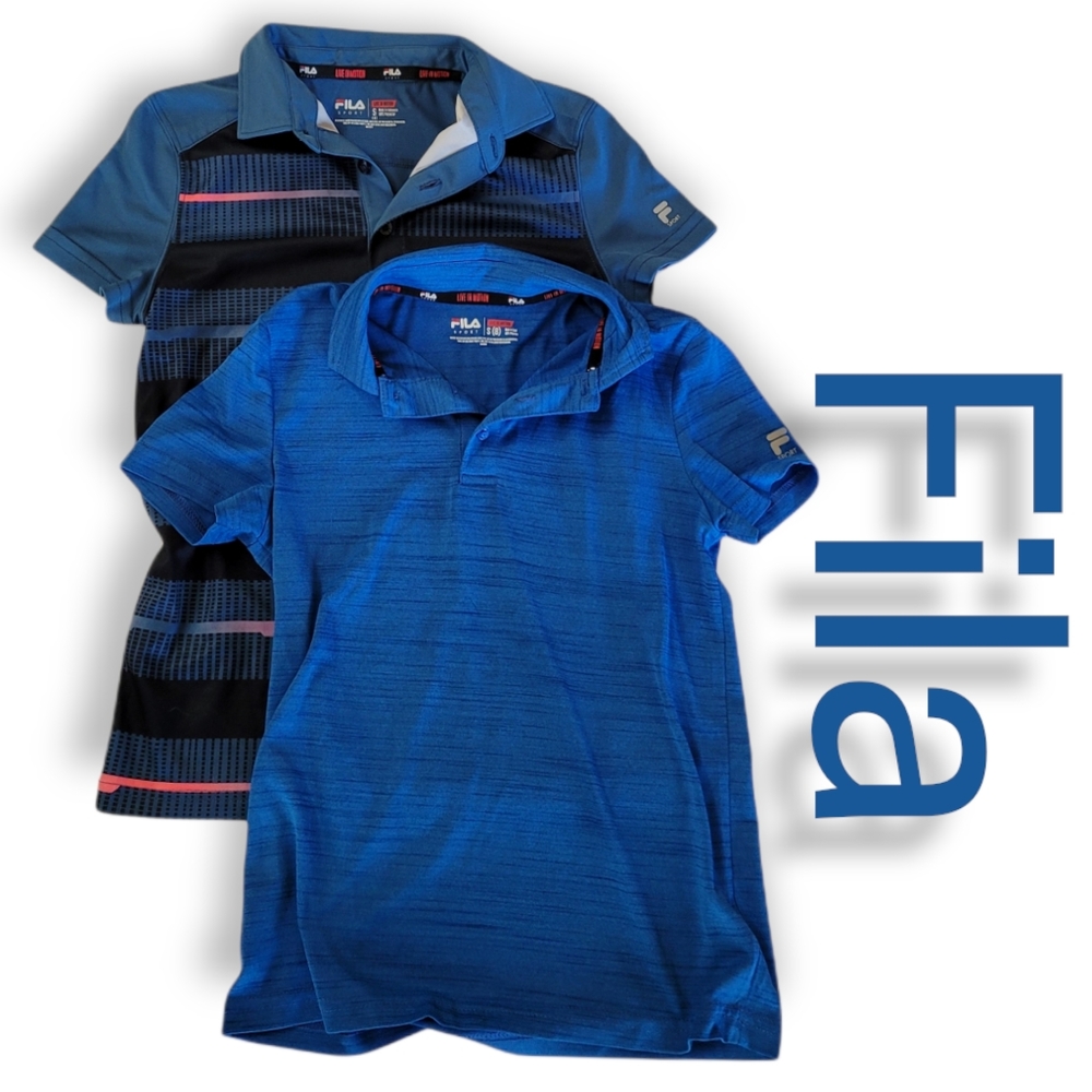 2 Fila Sport Polo Drifit Golf S 8 Boys Blue Small Stripe